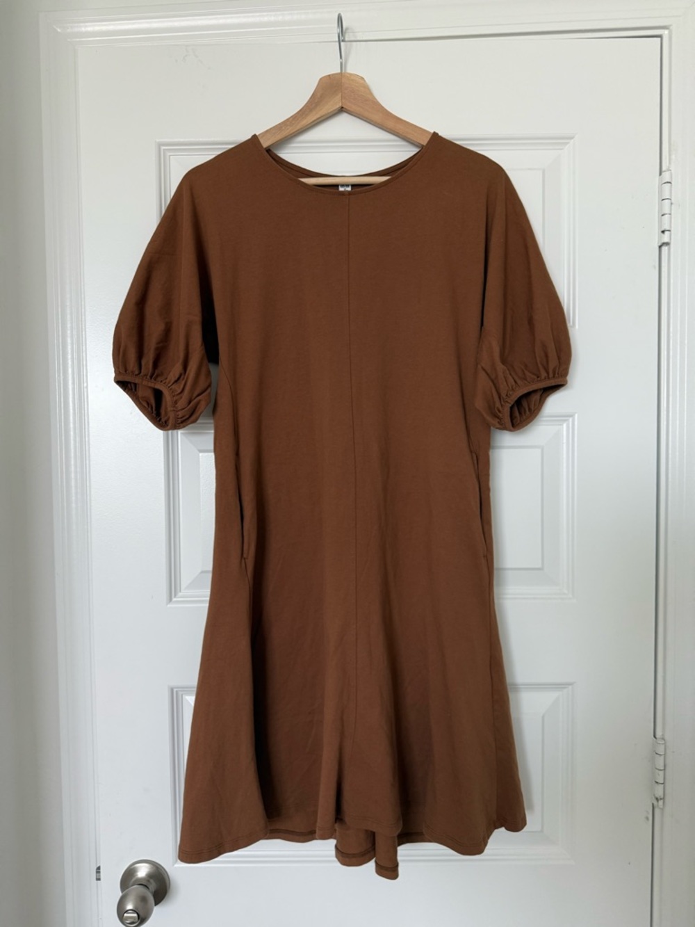 Uniqlo Brown Cotton Summer Dress Medium Pockets Knee Length A Line Swing